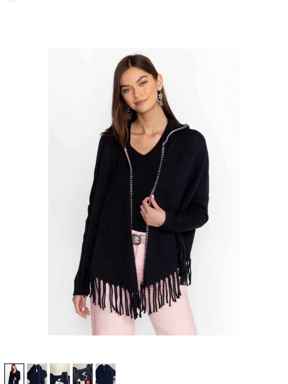 🆕 $398 Johnny Was Fringe Open Hooded Poncho Oversized Cardigan Sweater Jacket